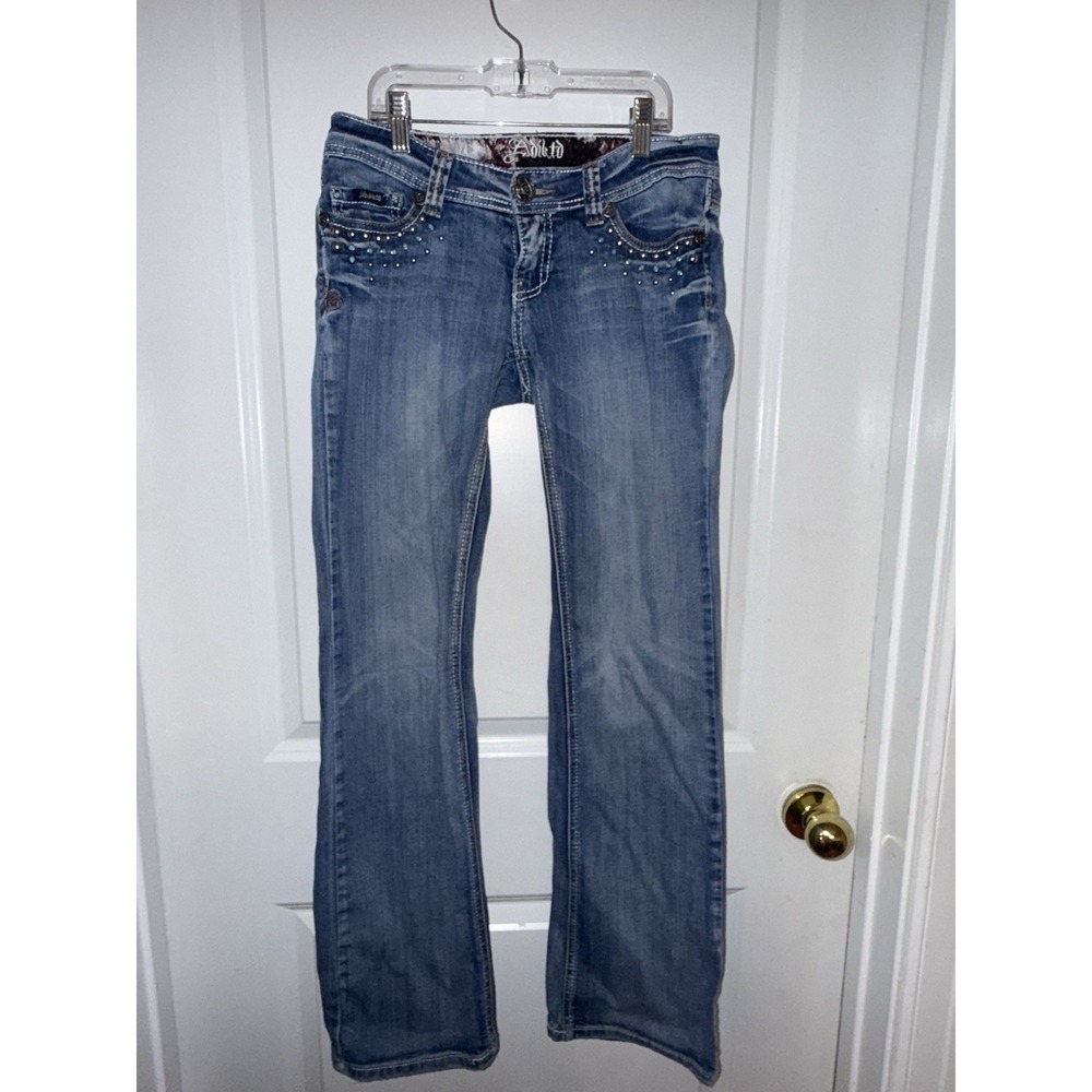 Adikt'd Women's Bootcut Jeans Size 0/W26 Embroidered Pockets‎ Turquoise Western
